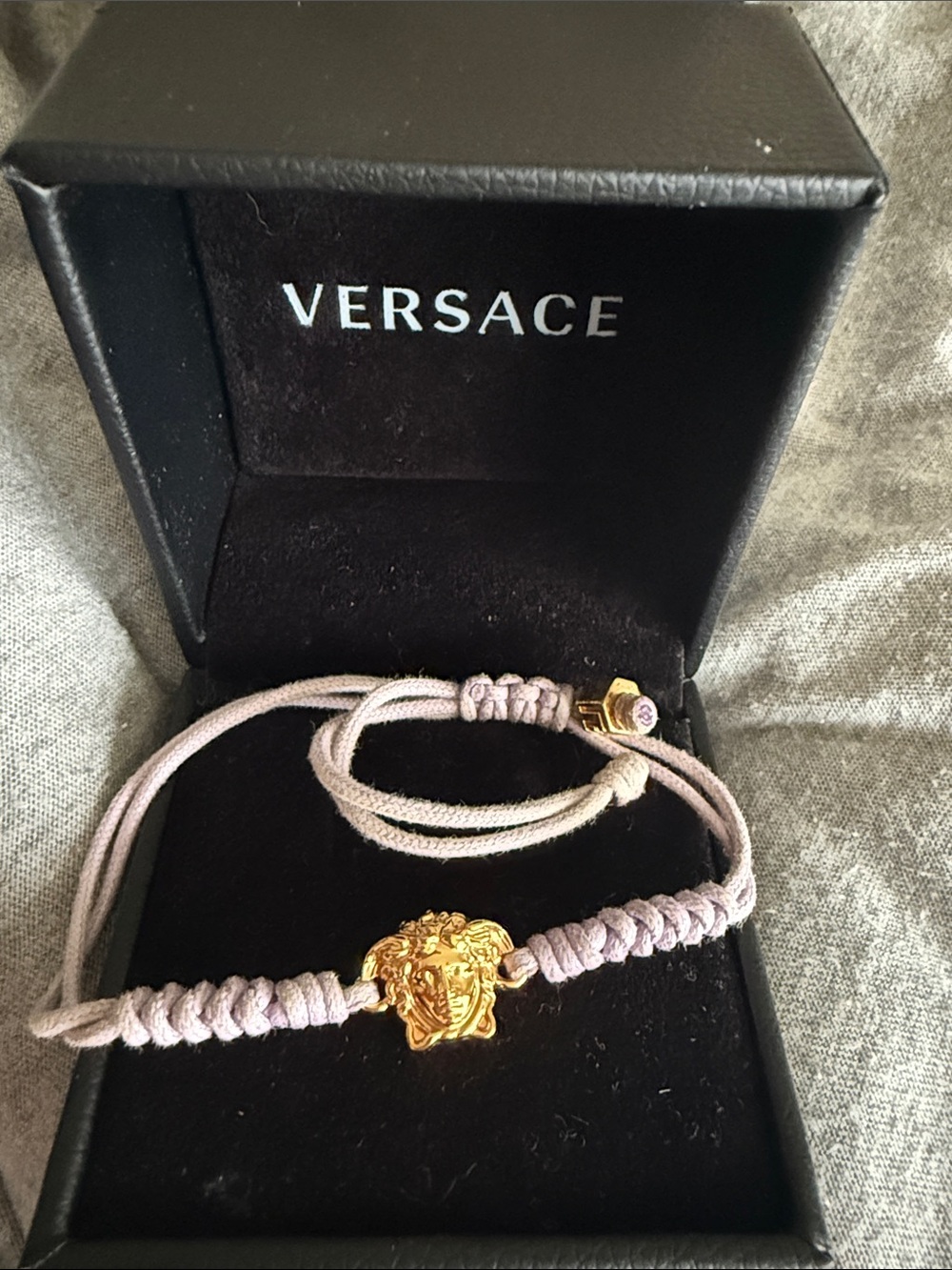 Versace Gold Medusa Charm Light Pink Braided Cord Bracelet